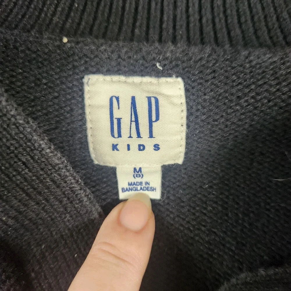 Gap Kids Cable Knit Henley Pullover Cotton Sweater Sz 8 Medium Black Cozy Preppy